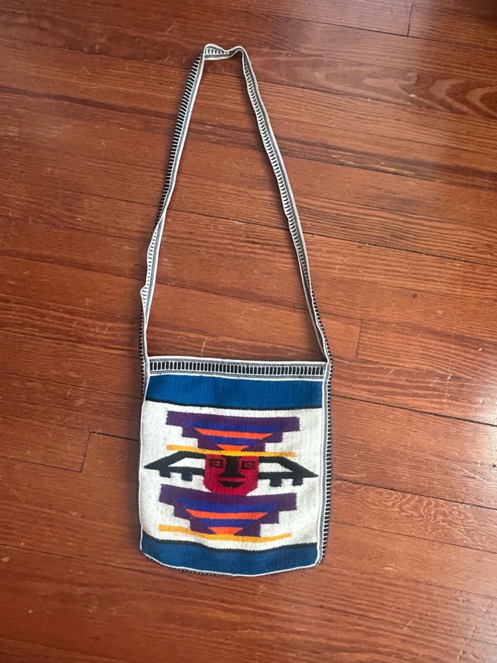 Handwoven Ecuador Aztec Artisan Animal Sun Woven Crossbody Zip Bag 12.5"x10.5"